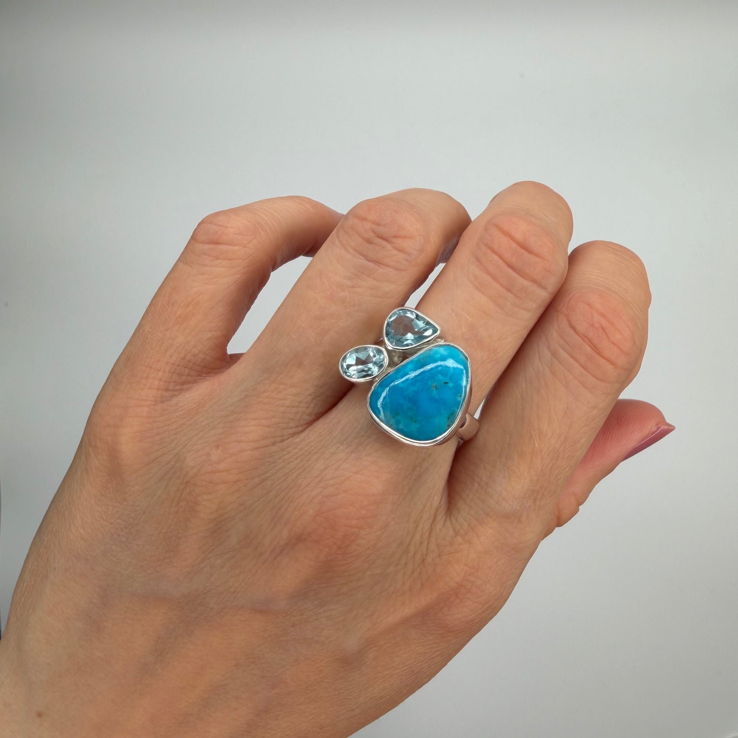 Anello Turchese Naturale e Topazio - Argento 925