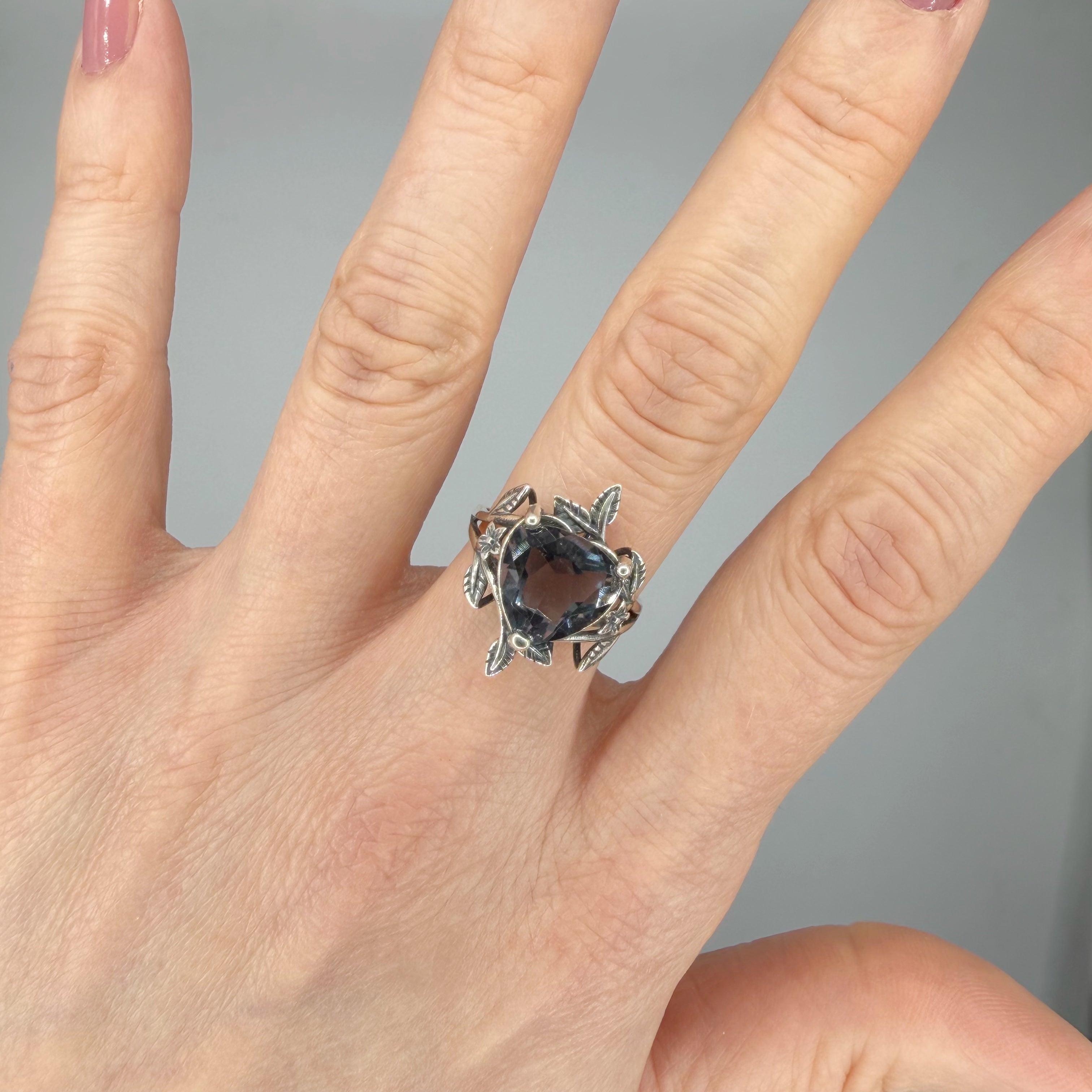 Anello Fluorite Cuore Foglioline - Argento 925