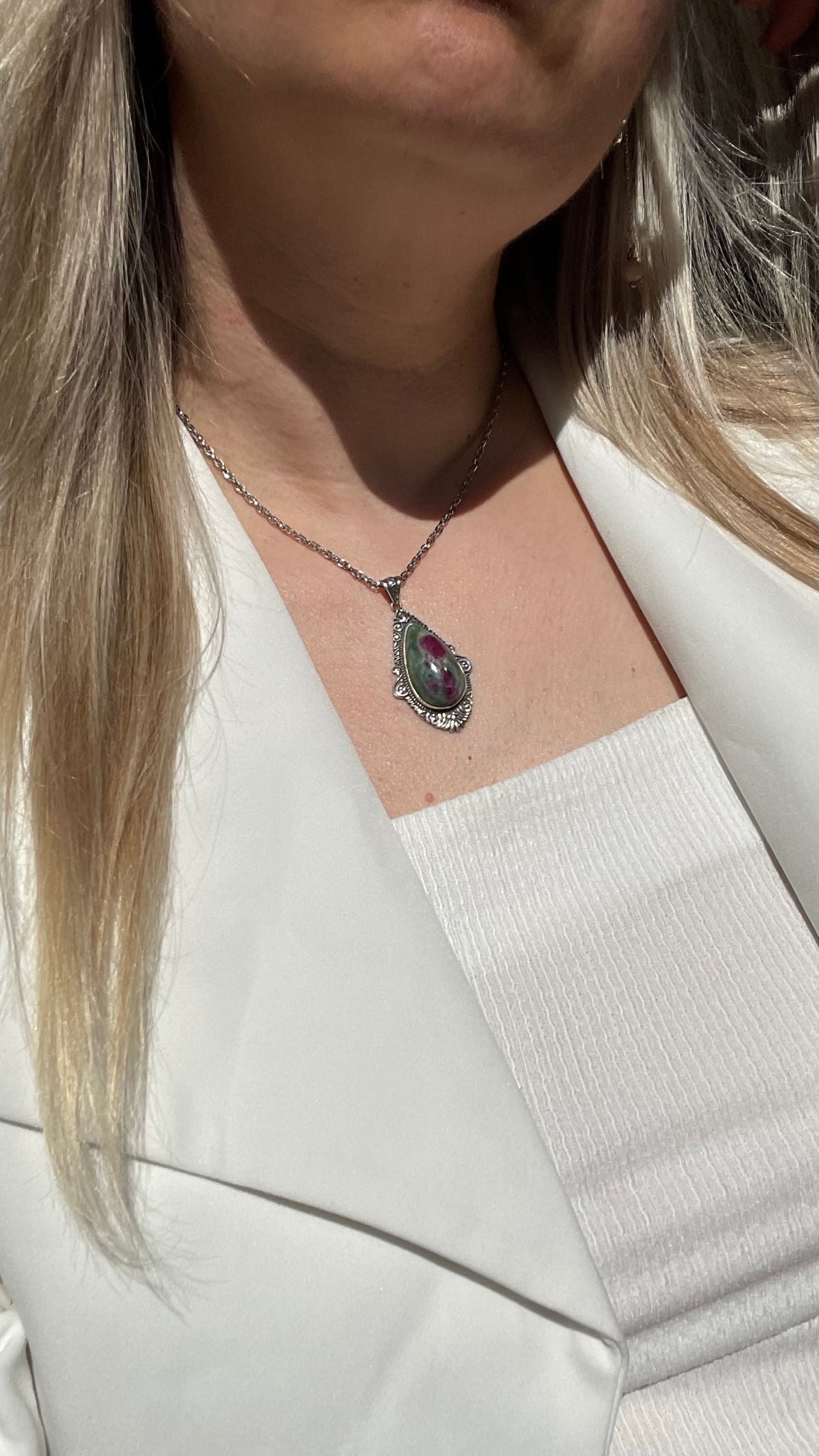 Ciondolo Rubino Fuchsite a Goccia - Argento 925