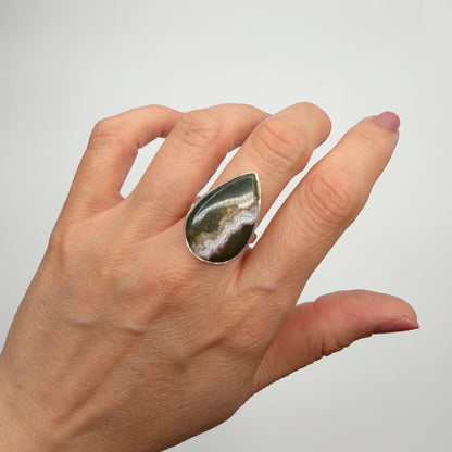 Anello Diaspro Oceano Argento 925 - a  Goccia