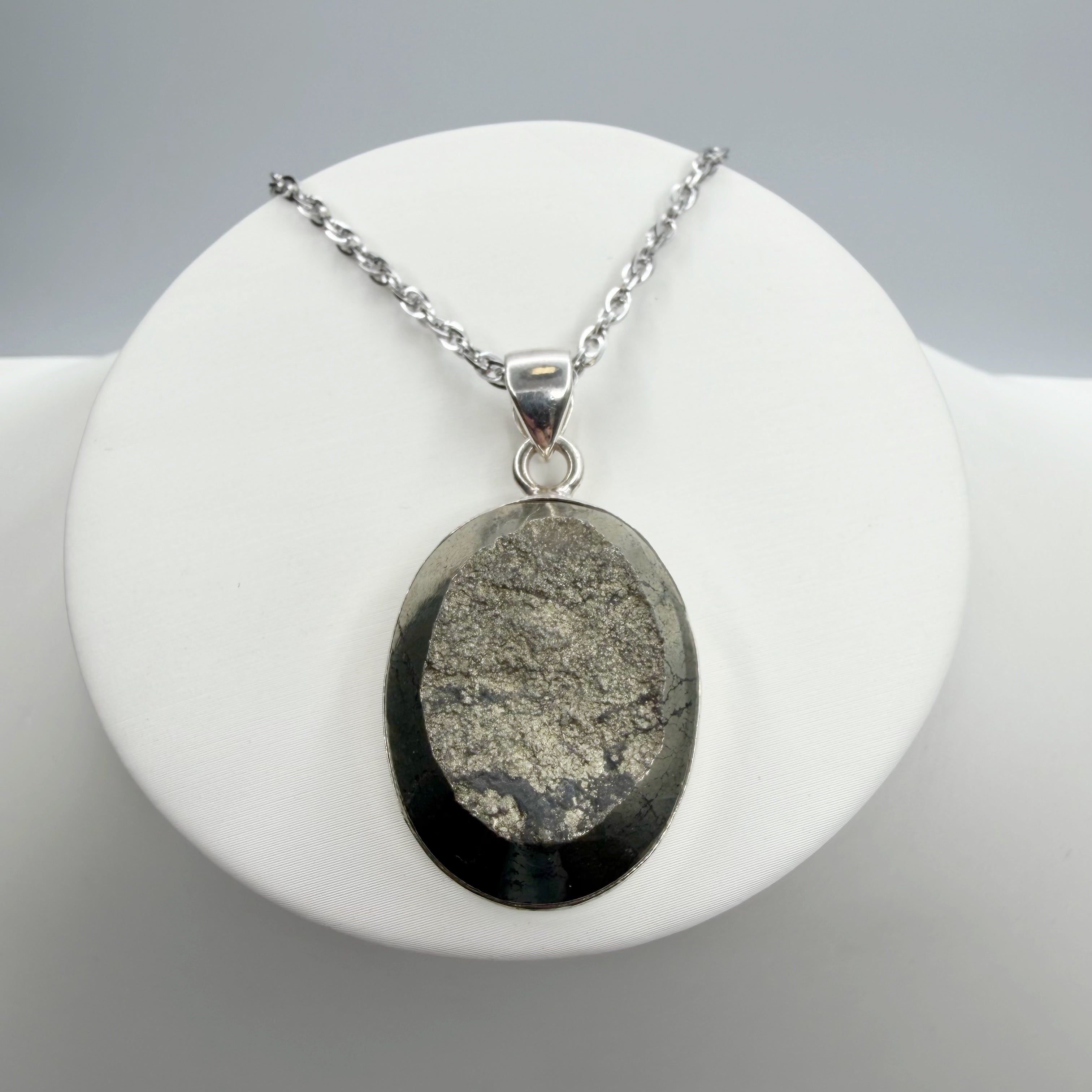 Ciondolo Pirite Grezza - Argento 925 - Ovale