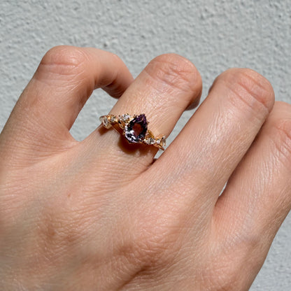 Anello Ametista a Goccia | Argento 925 placcato oro 14k - NON REGOLABILE