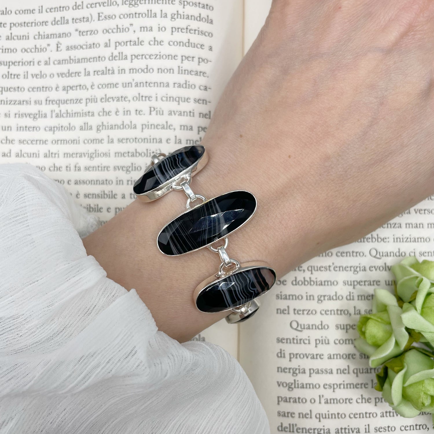 Bracciale Agata Nera e Argento 925