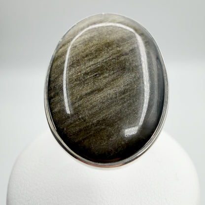 Anello Ossidiana Dorata Ovale - Argento 925