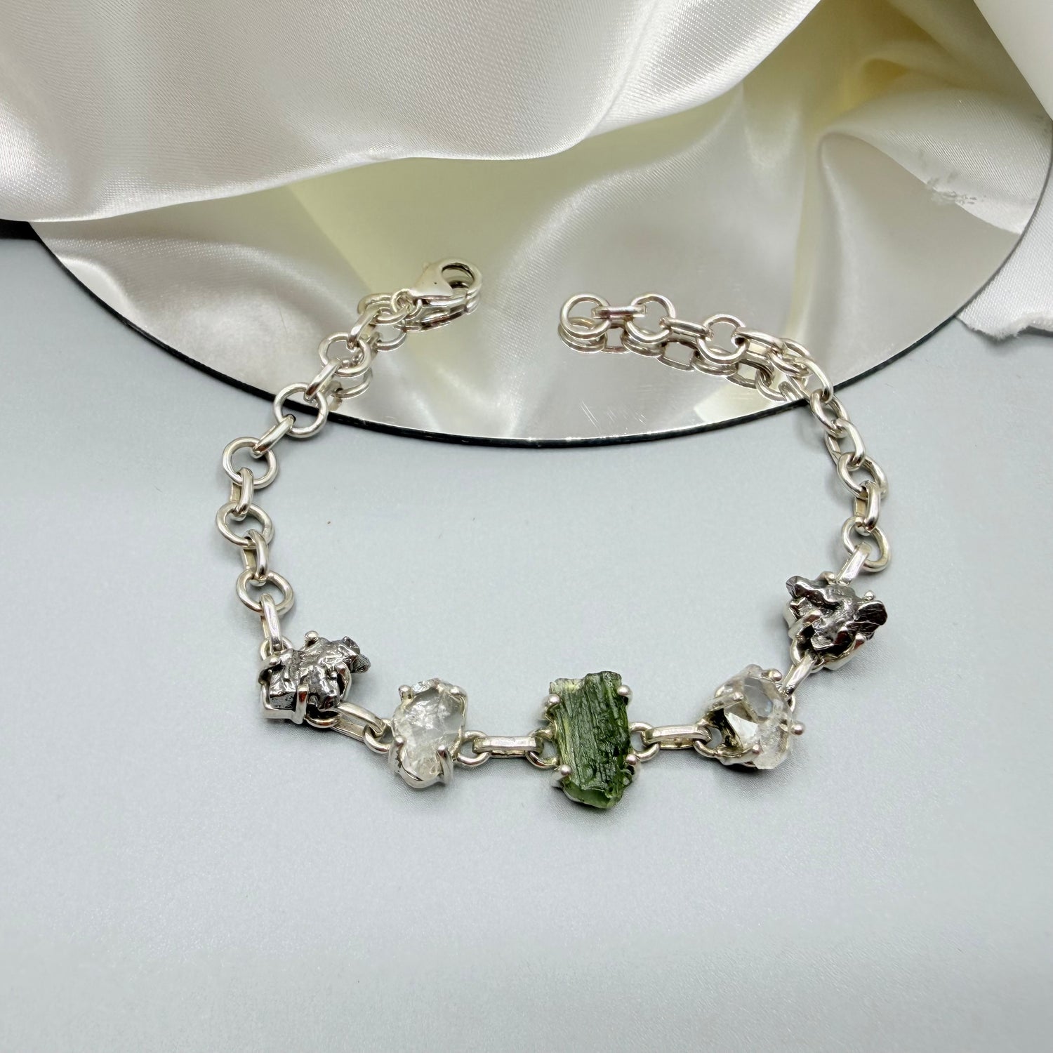 Bracciale Moldavite, Herkimer, Meteorite Campo del Cielo | Argento 925