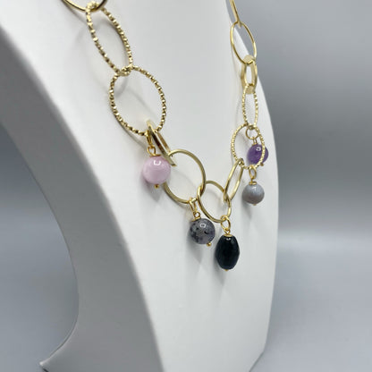 Girocollo Rinascita Gold - Kunzite, Larvikite, Onice, Occhio di Shiva, Super Seven