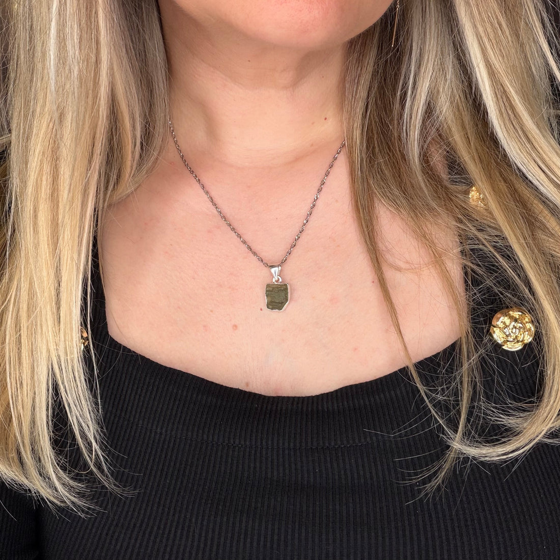 Ciondolo Moldavite Grezza - Argento 925