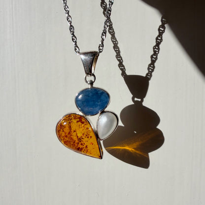 Ciondolo Ambra, Cianite e Madreperla - Argento 925