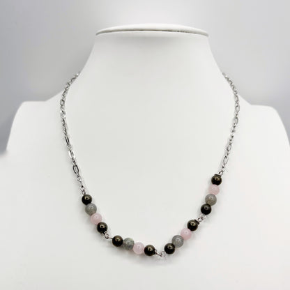Girocollo Abbondanza - Pirite, Quarzo Rosa, Labradorite