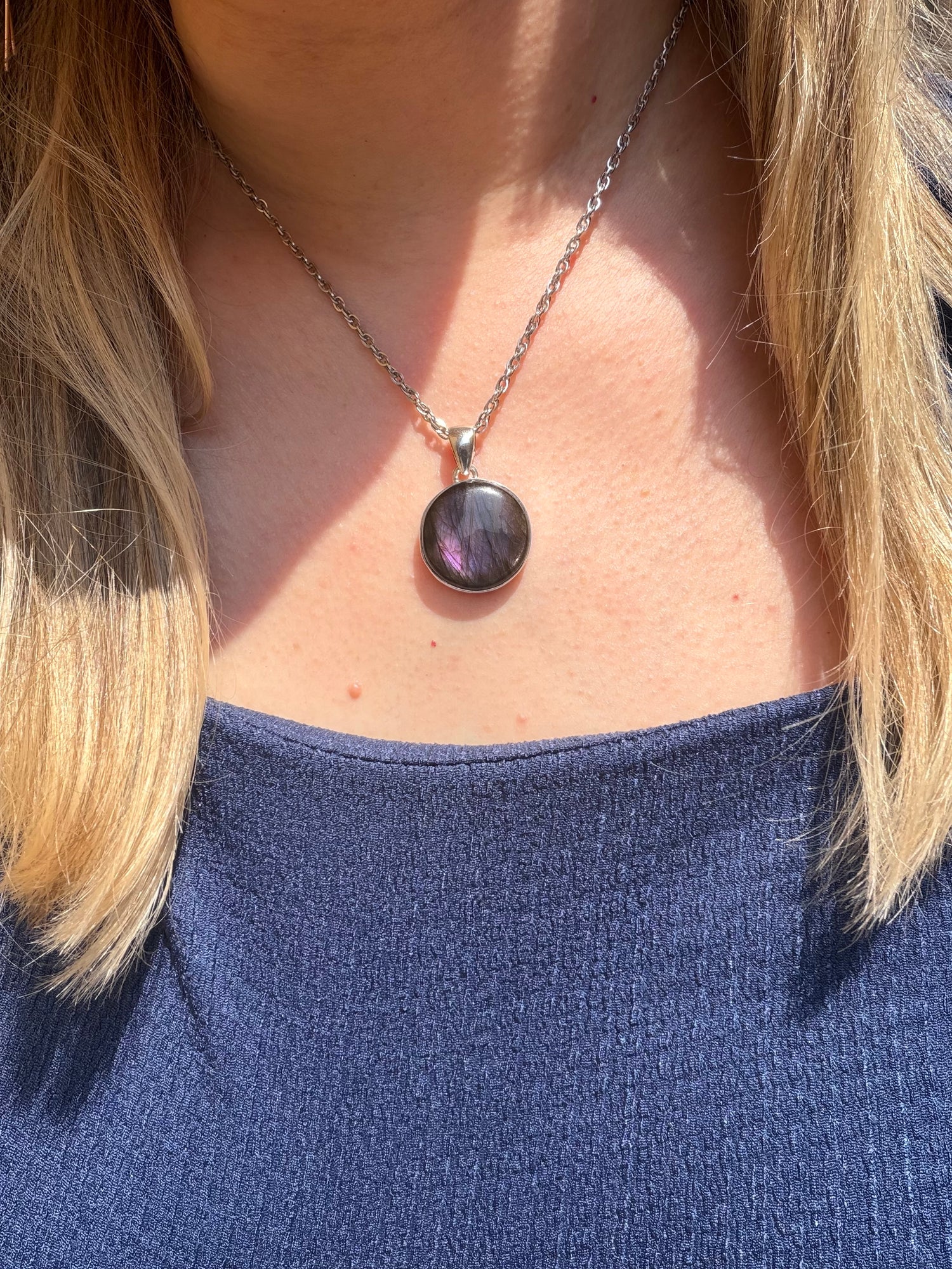 Ciondolo Labradorite Viola - Argento 925 Tondo