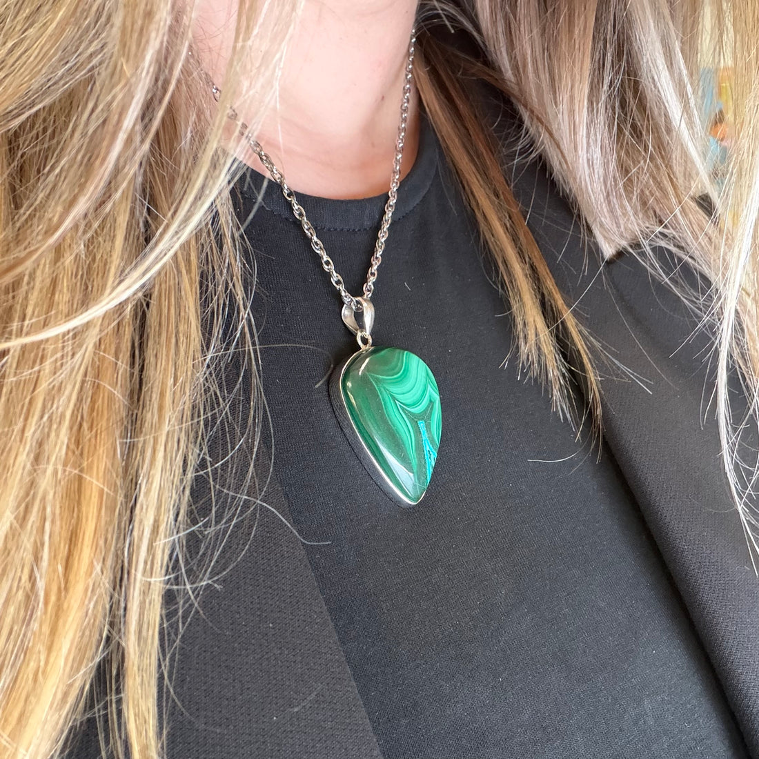 Ciondolo Malachite Triangolare - Argento 925