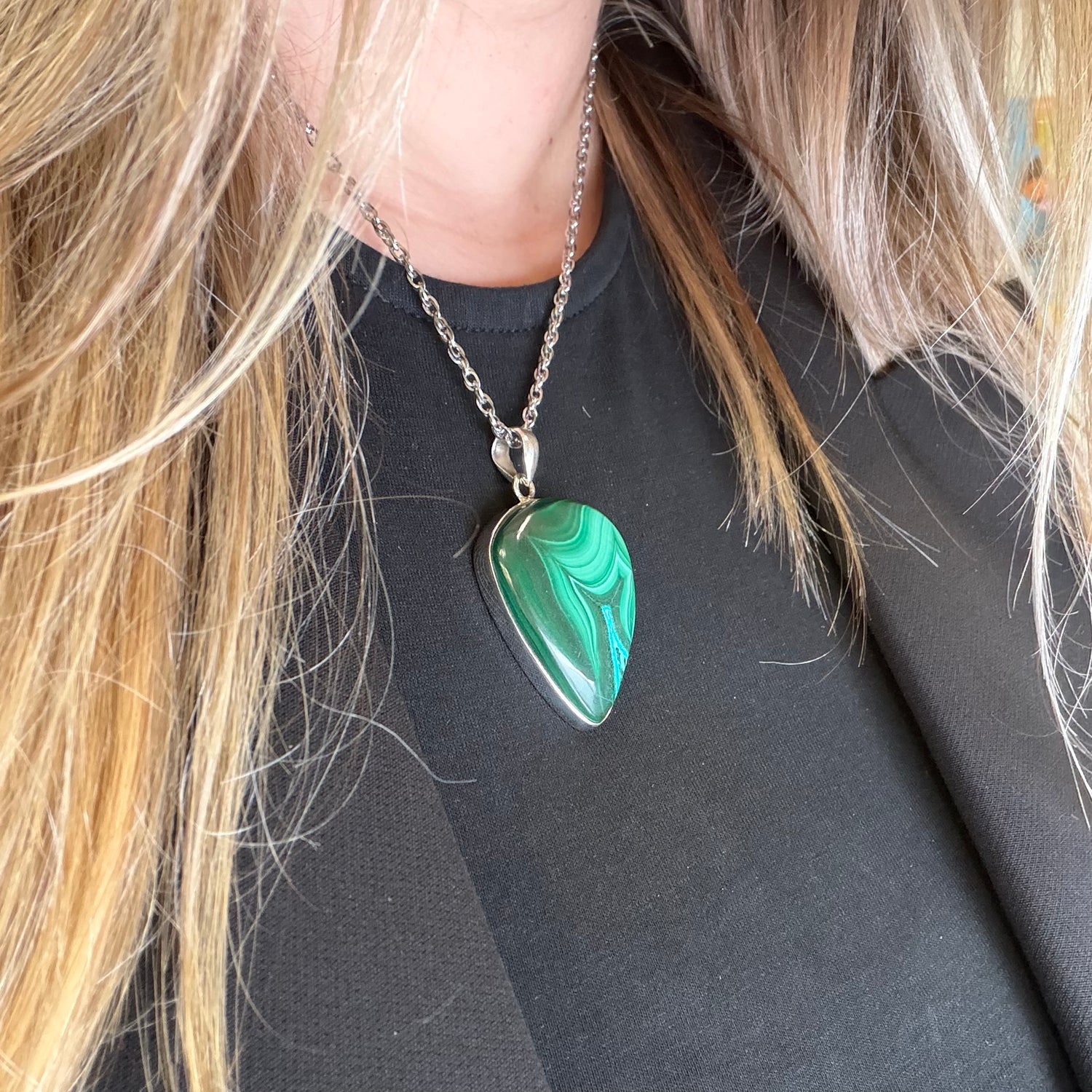 Ciondolo Malachite Triangolare - Argento 925