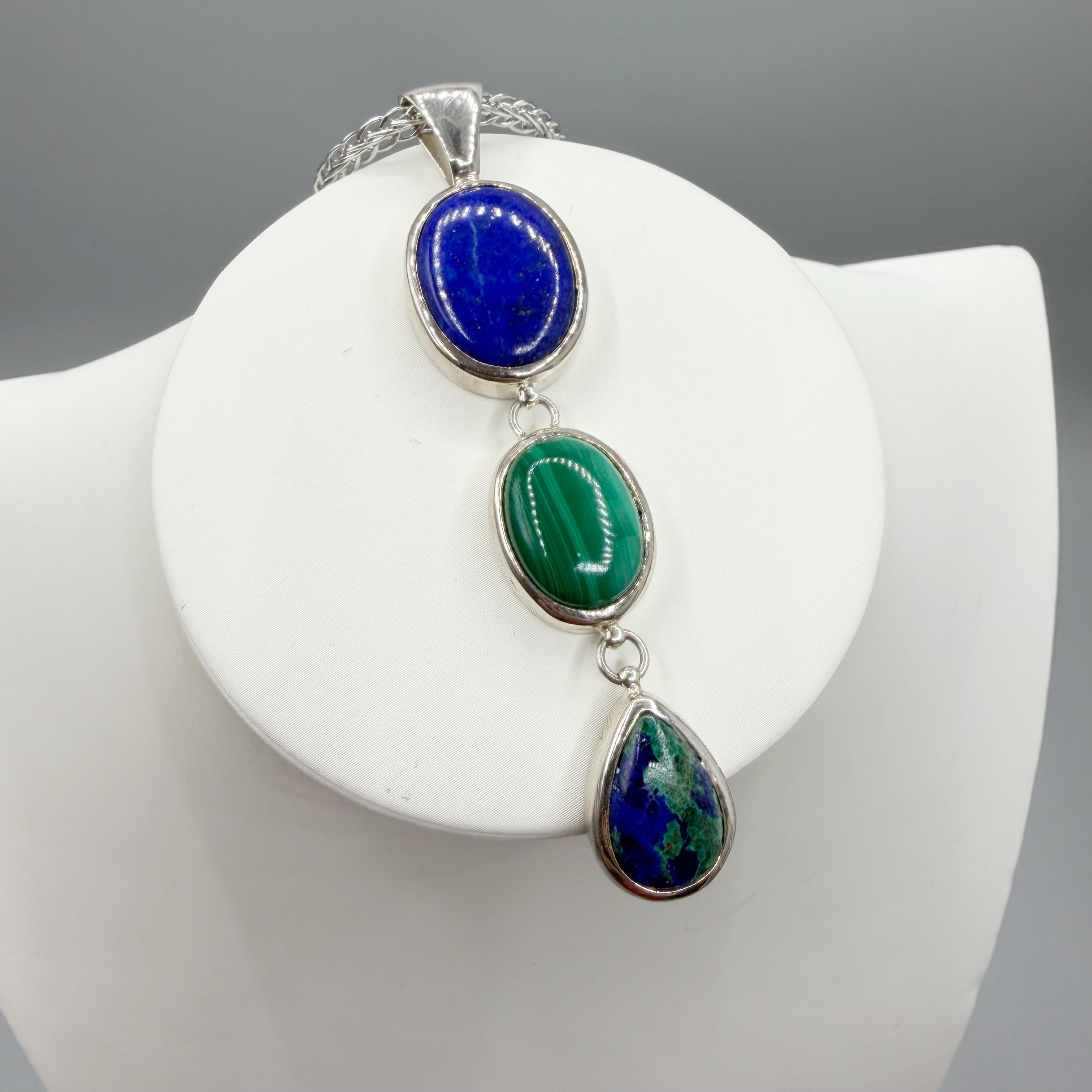 Ciondolo Lapislazzuli, Malachite, Azzurrite - Argento 925