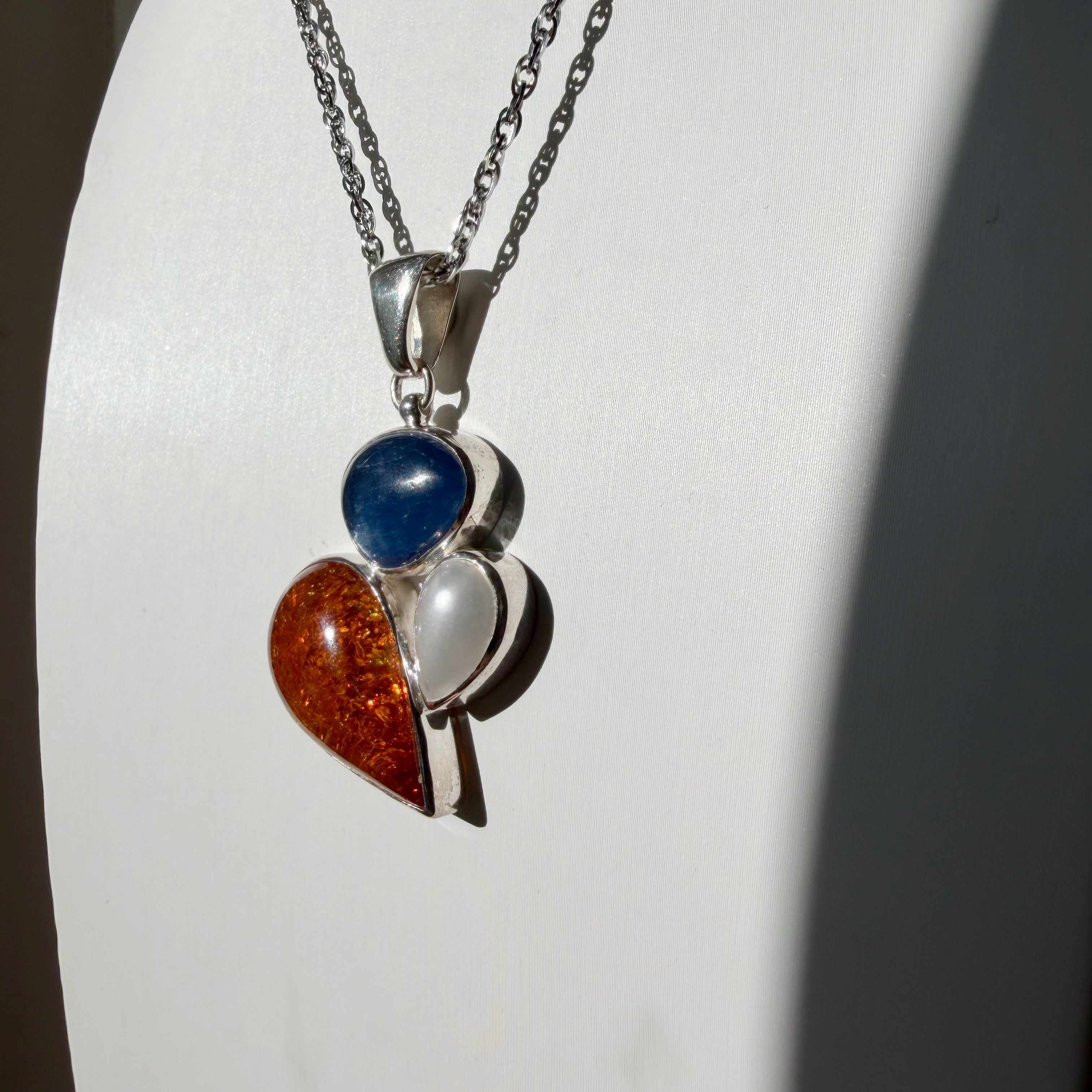 Ciondolo Ambra, Cianite e Madreperla - Argento 925