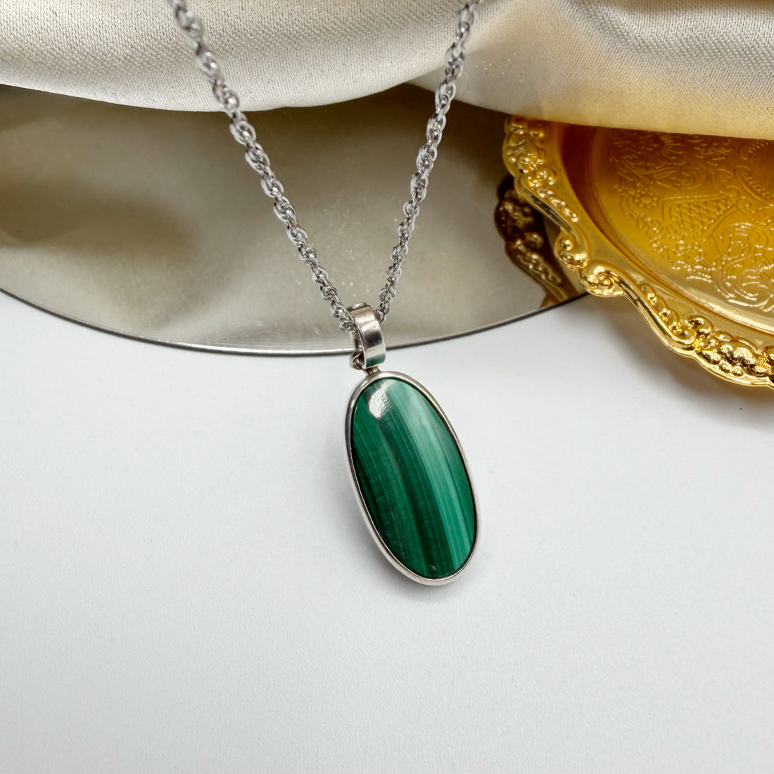 Ciondolo Malachite Ovale - Argento 925