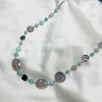 Collana lunga Amazzonite e Agata Grigia