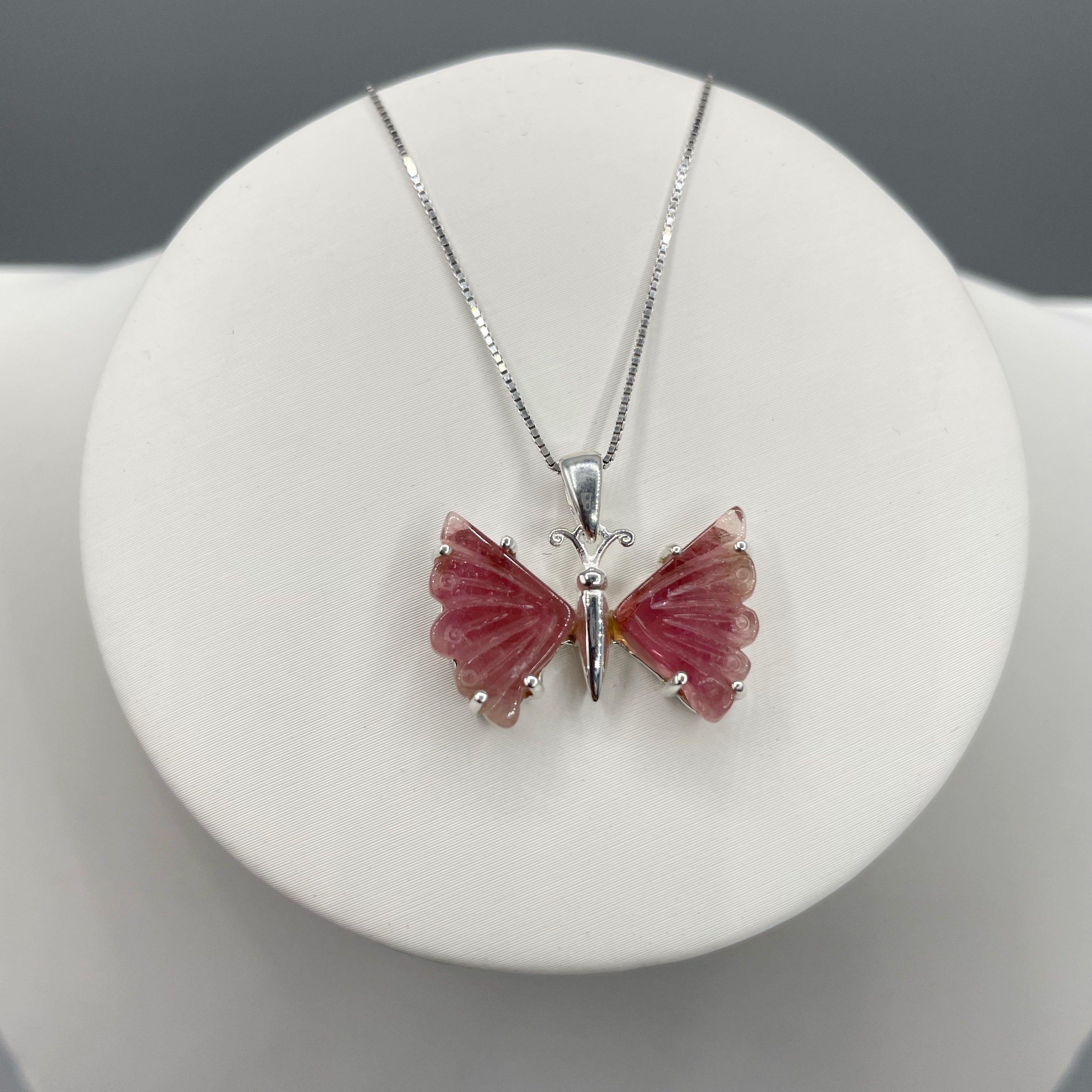 Ciondolo Farfalla Tormalina Rosa e Argento 925