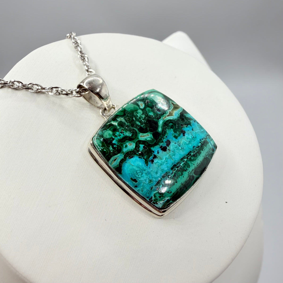 Ciondolo Malachite e Crisocolla Argento 925 - Quadrata