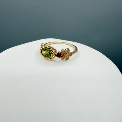 Anello Peridoto e Granato | Argento 925 placcato oro 14k - NON REGOLABILE