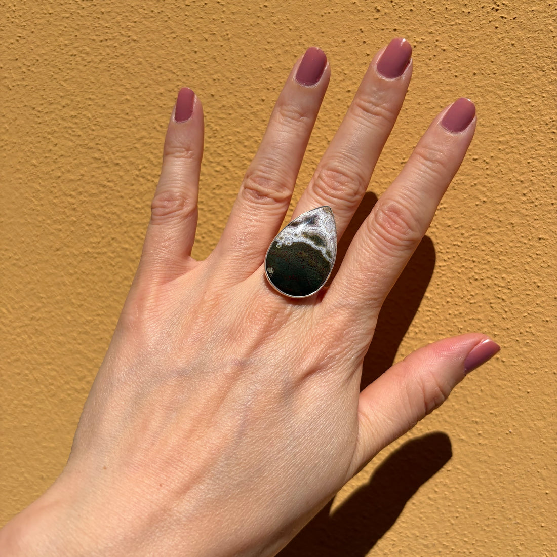 Anello Diaspro Oceano Argento 925 - a  Goccia grande