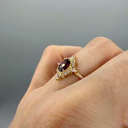 Anello Change Granato | Argento 925 placcato oro 14k - NON REGOLABILE