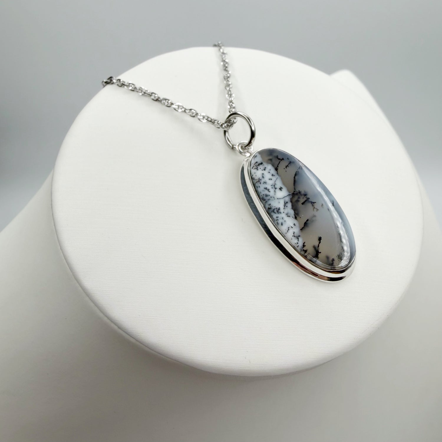 Ciondolo Opale Dendritico e Argento 925 - Ovale