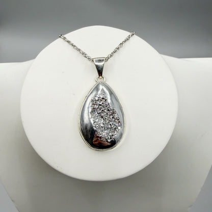 Ciondolo Drusa di Agata con Pirite Aura - Argento 925 - a Goccia