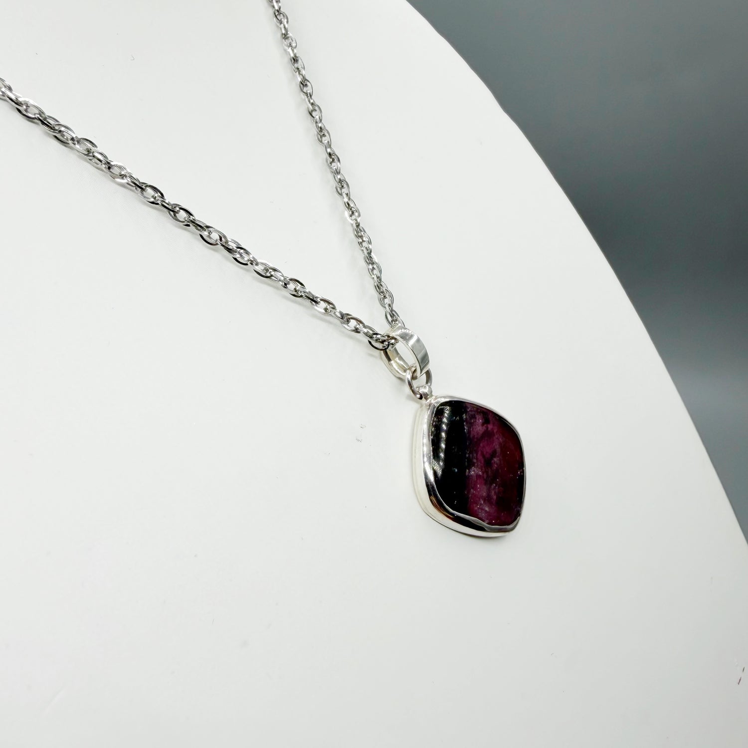 Ciondolo Tormalina Rosa Watermelon Rombo - Argento 925