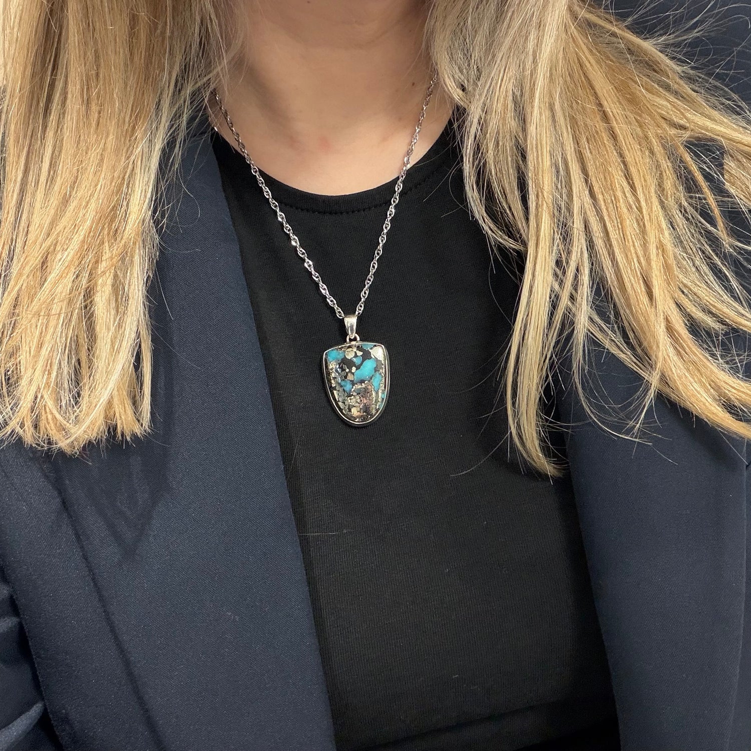 Ciondolo Turchese Naturale in Pirite | Argento 925