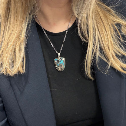 Ciondolo Turchese Naturale in Pirite | Argento 925