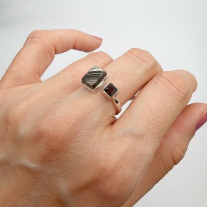 Anello Shungite e Quarzo Fumè - Argento 925