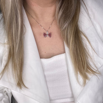 Ciondolo Farfalla Tormalina Rosa e Argento 925
