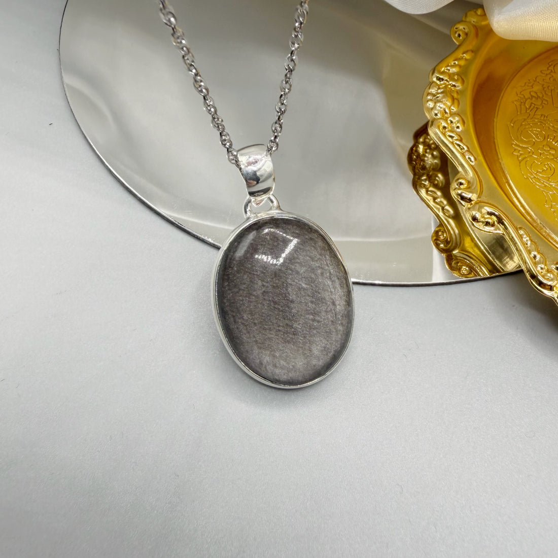 Ciondolo Ossidiana Argento Ovale - Argento 925