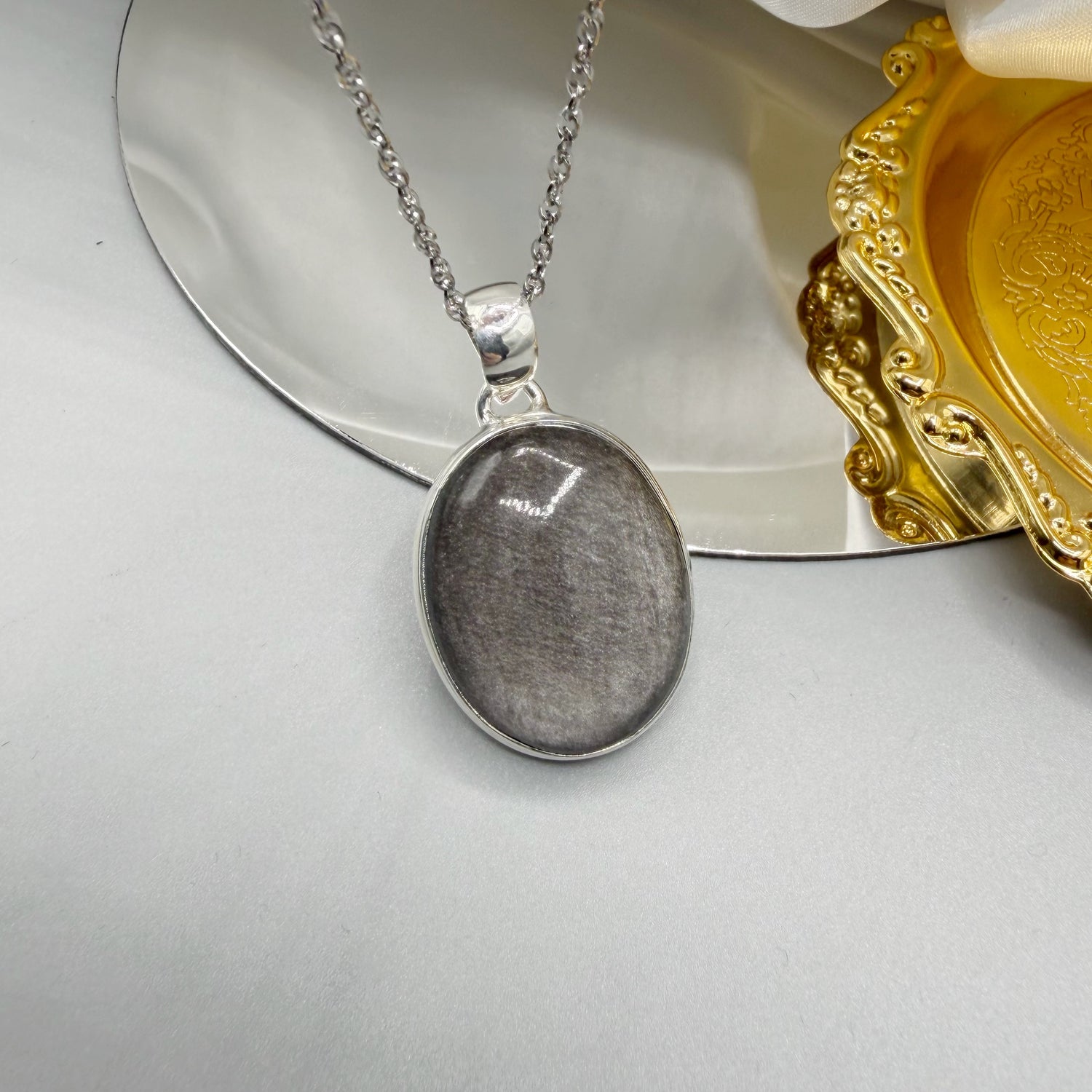 Ciondolo Ossidiana Argento Ovale - Argento 925