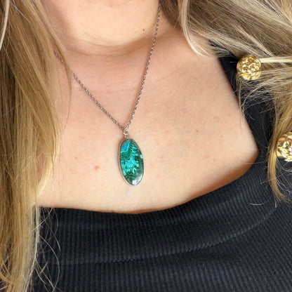 Ciondolo Malachite e Crisocolla Argento 925 - Ovale