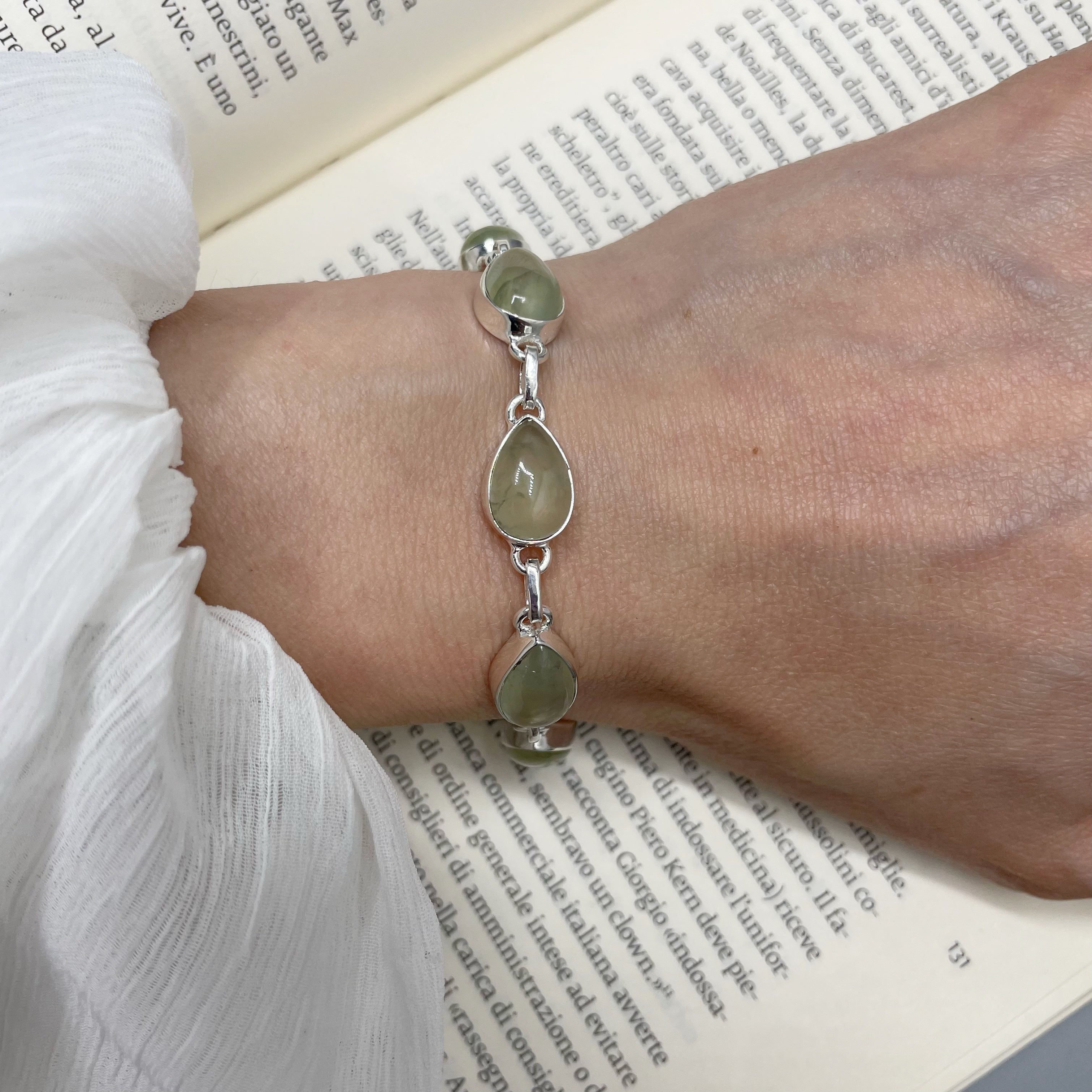 Bracciale Prehnite e Argento 925 - a goccia
