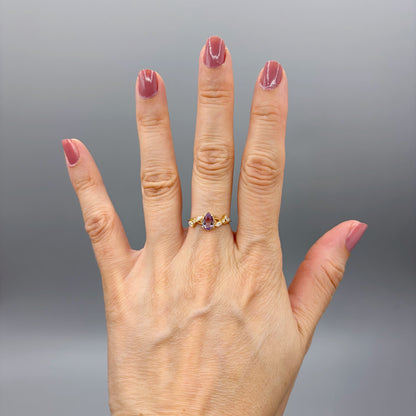 Anello Ametista a Goccia | Argento 925 placcato oro 14k - NON REGOLABILE