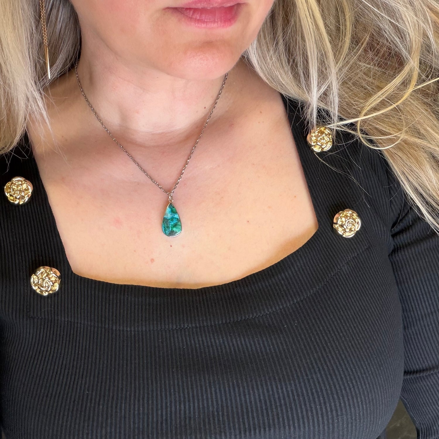 Ciondolo Malachite e Crisocolla Argento 925 - a goccia