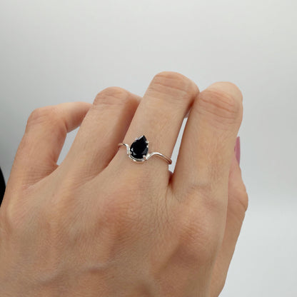 Anello Tormalina Nera a Goccia | Argento 925 - NON REGOLABILE