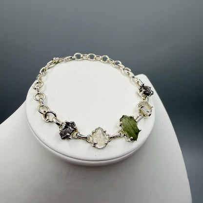 Bracciale Moldavite, Herkimer, Meteorite Campo del Cielo | Argento 925