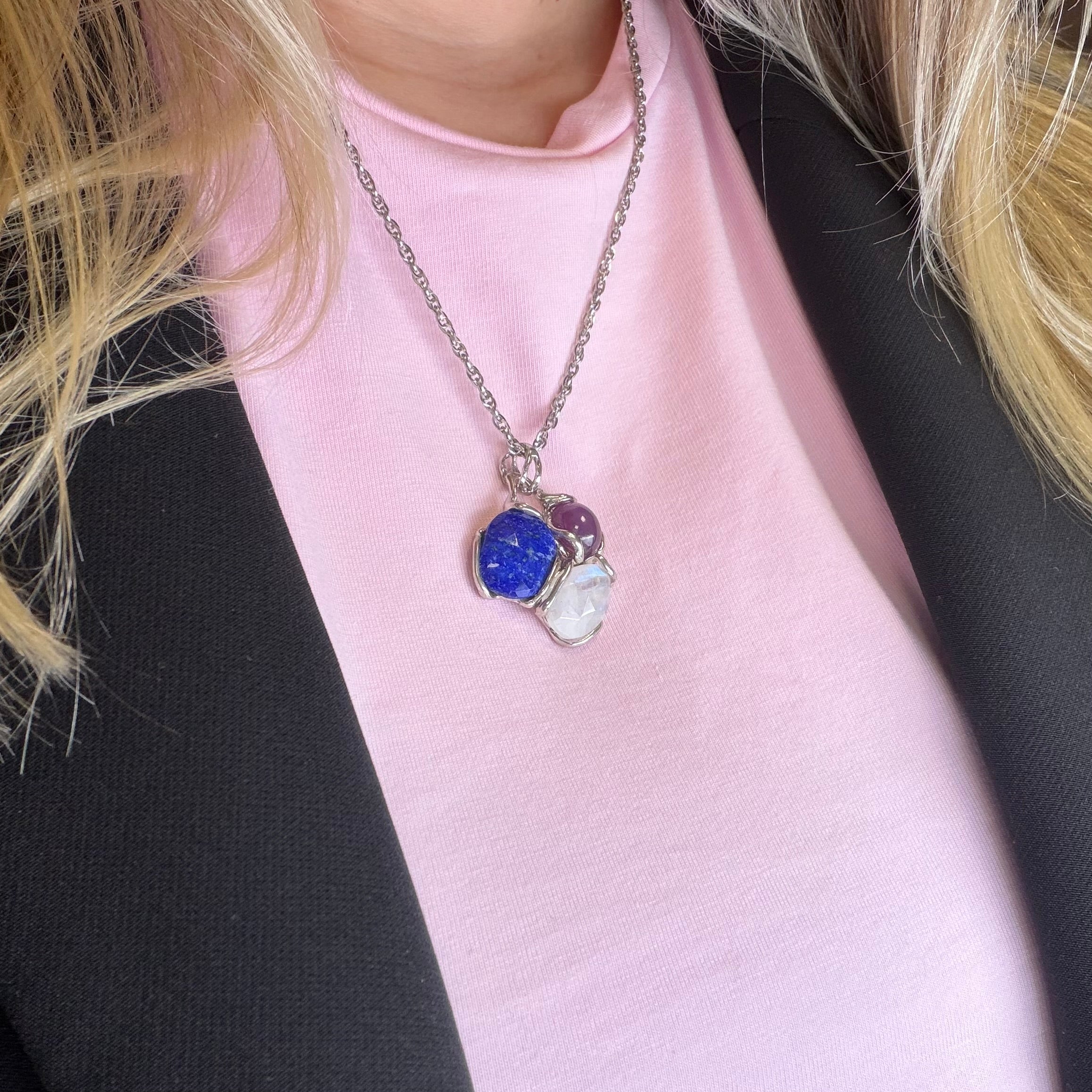 Ciondolo Lapislazzuli, Labradorite e Agata - Argento 925