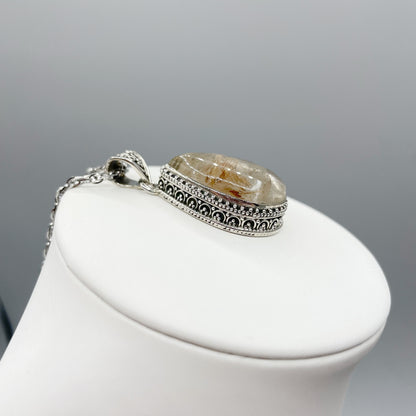 Ciondolo Quarzo Rutilato Dorato - Argento 915 - A Goccia