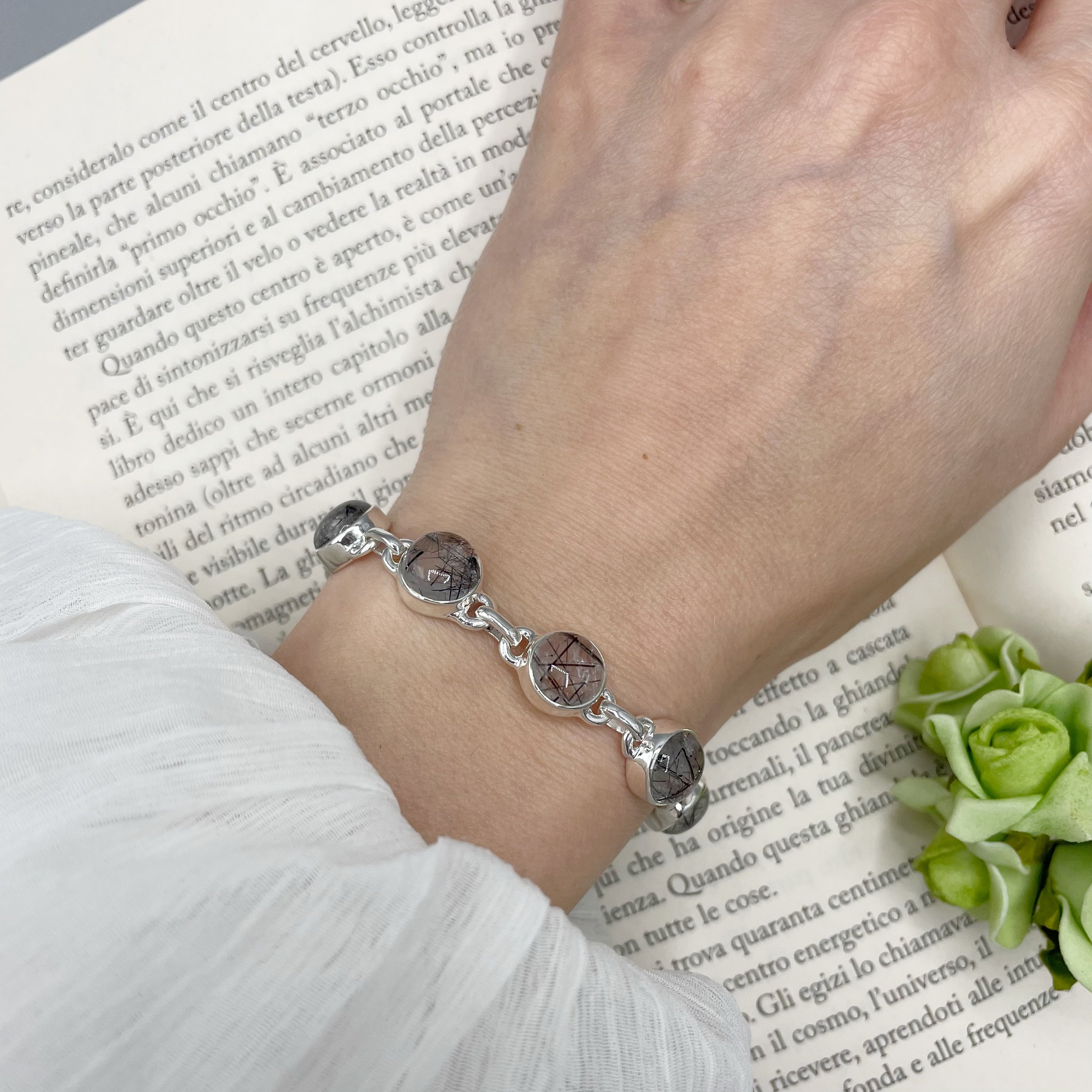 Bracciale Quarzo Tormalinato e Argento 925 - tondo