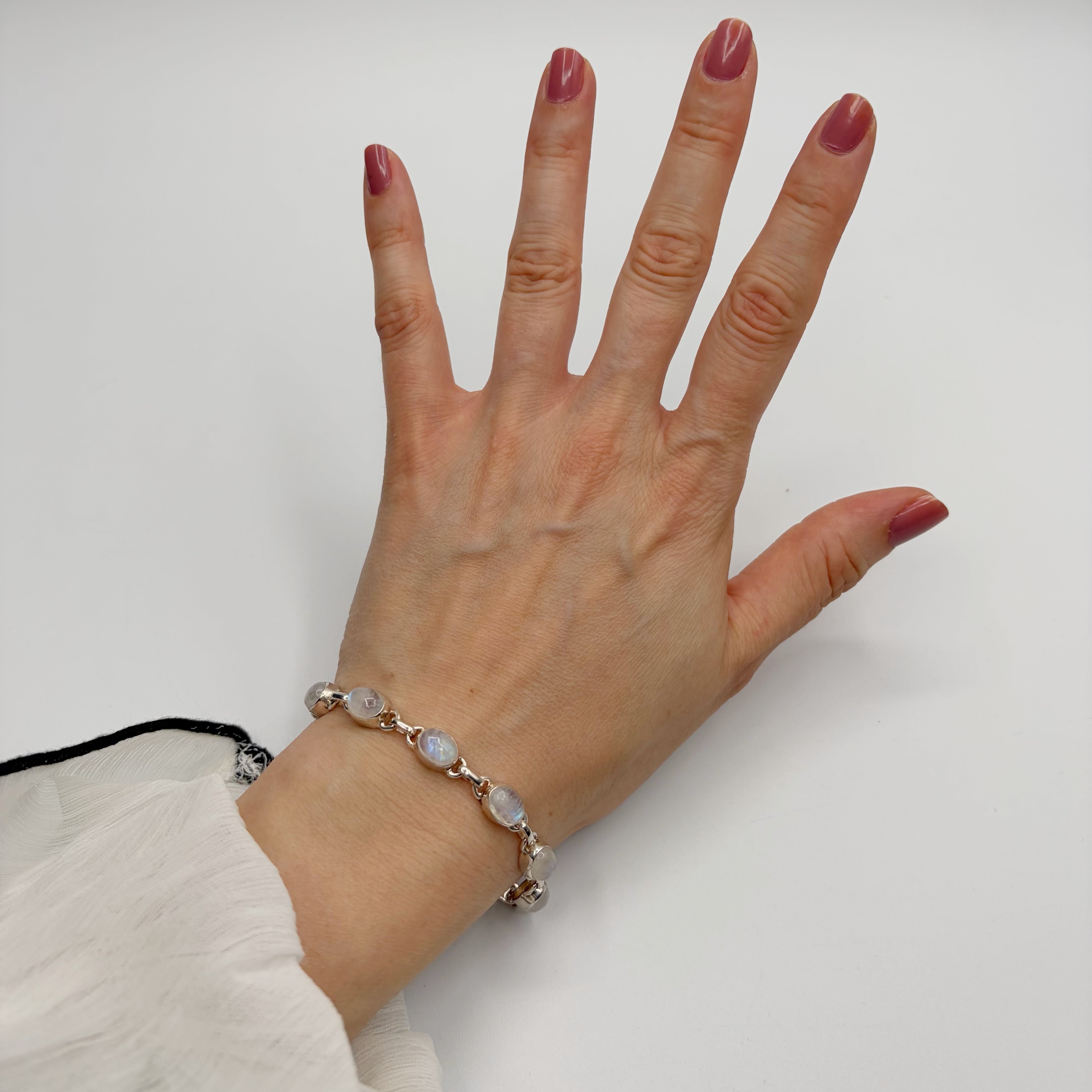Bracciale Labradorite Bianca e Argento 925 - Ovale