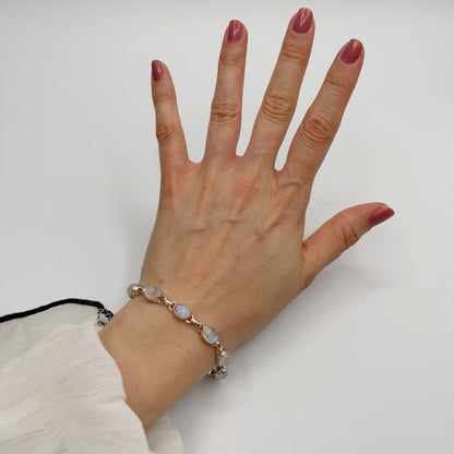 Bracciale Labradorite Bianca e Argento 925 - Ovale