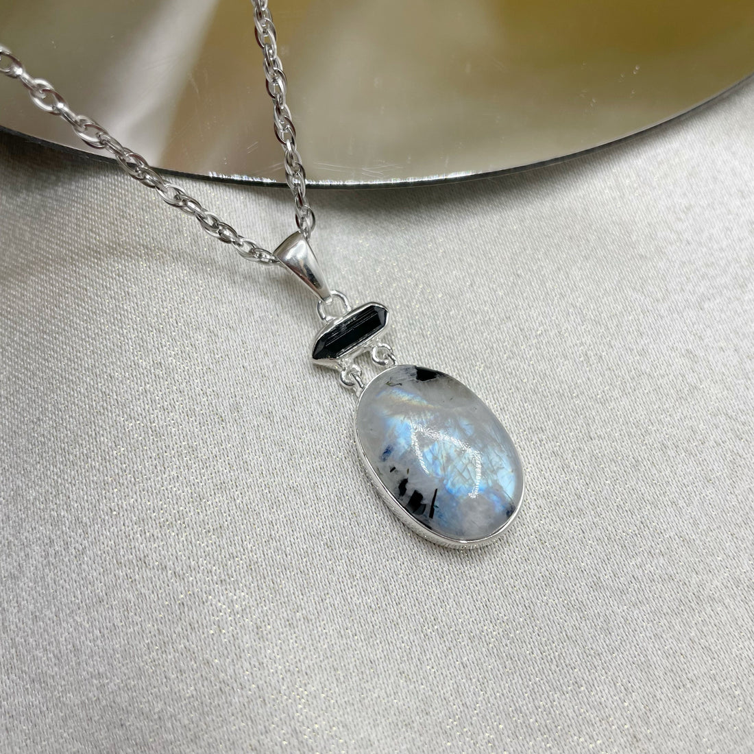 Ciondolo Labradorite e Tormalina Ovale - Argento 925