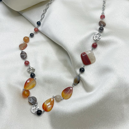 Collana lunga Corniola, Quarzo Fumè e Agata