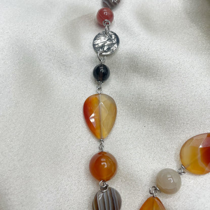 Collana lunga Corniola, Quarzo Fumè e Agata