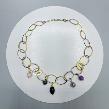 Girocollo Rinascita Gold - Kunzite, Larvikite, Onice, Occhio di Shiva, Super Seven
