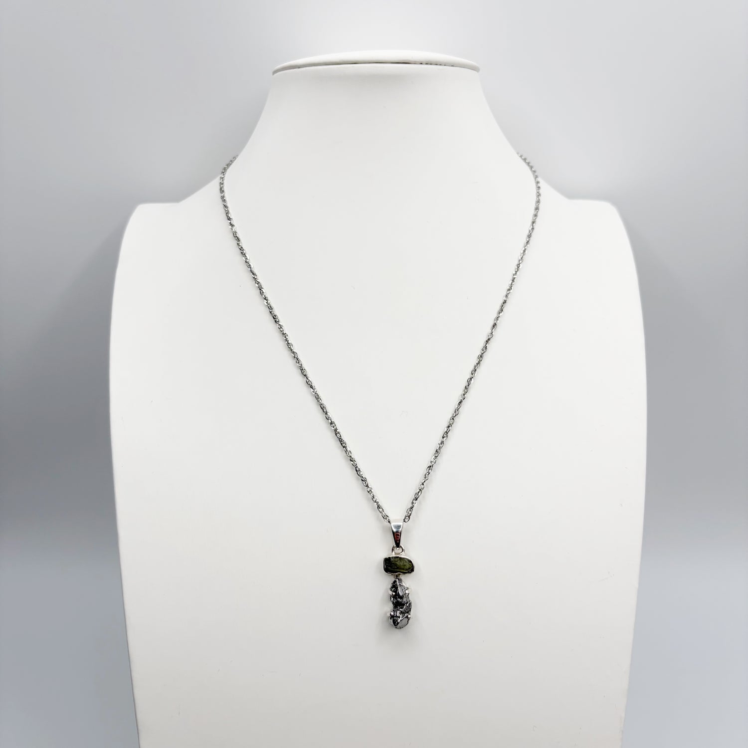 Ciondolo Moldavite e Meteorite Campo del Cielo - Argento 925